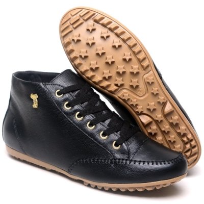 Bota Feminina Rasteira - diRavena - Couro Legítimo cod500 - Preto
