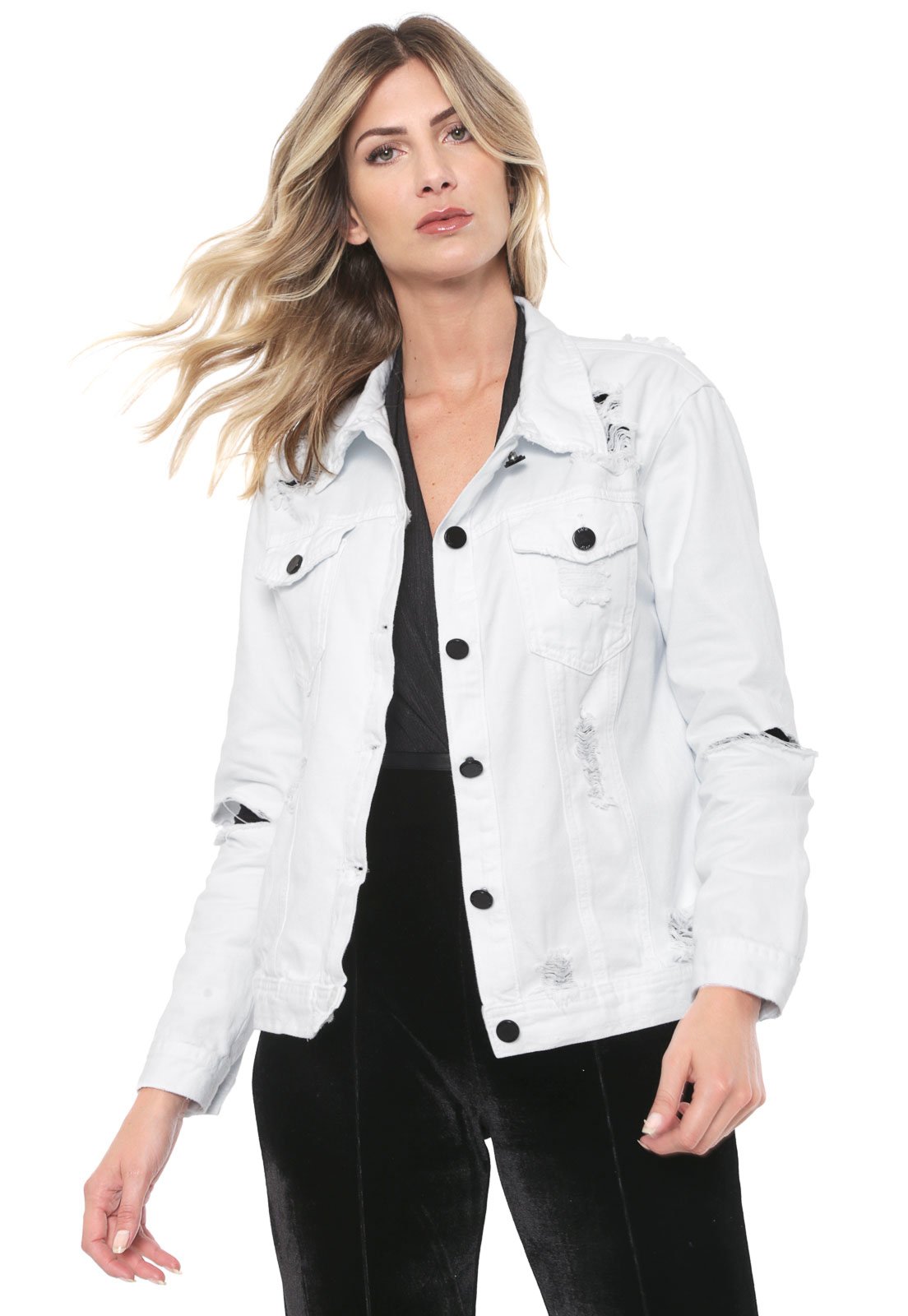 jaqueta de sarja branca feminina