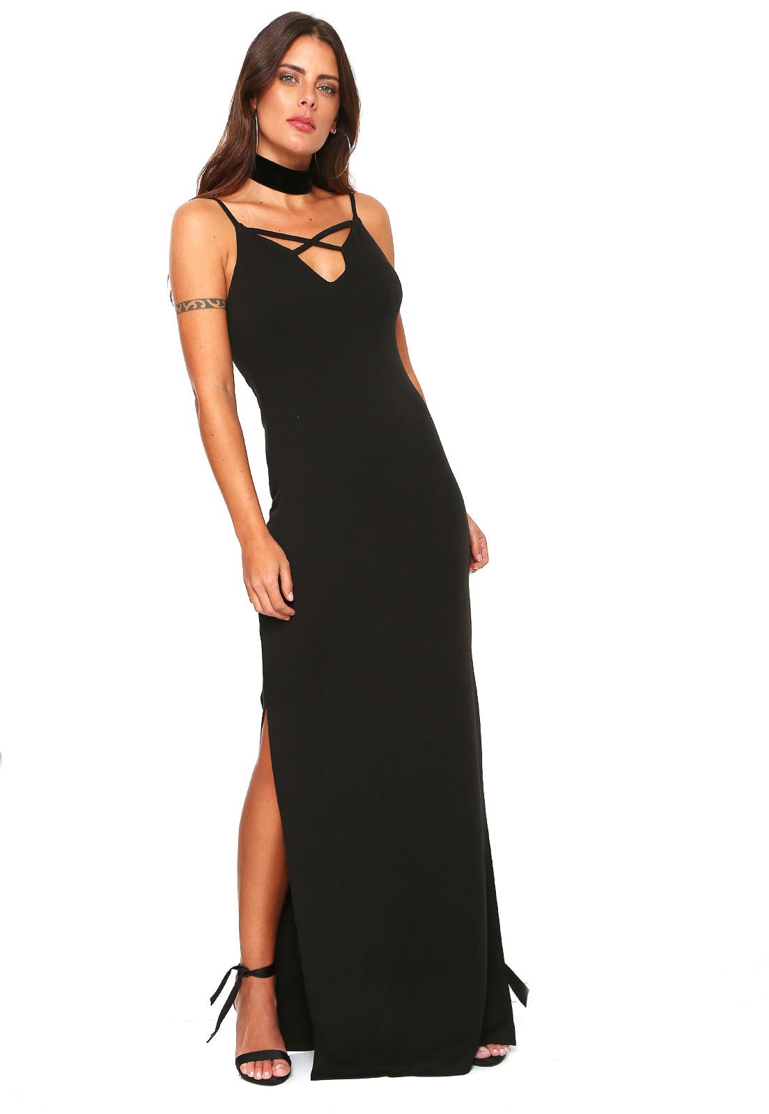 vestido longo preto liso