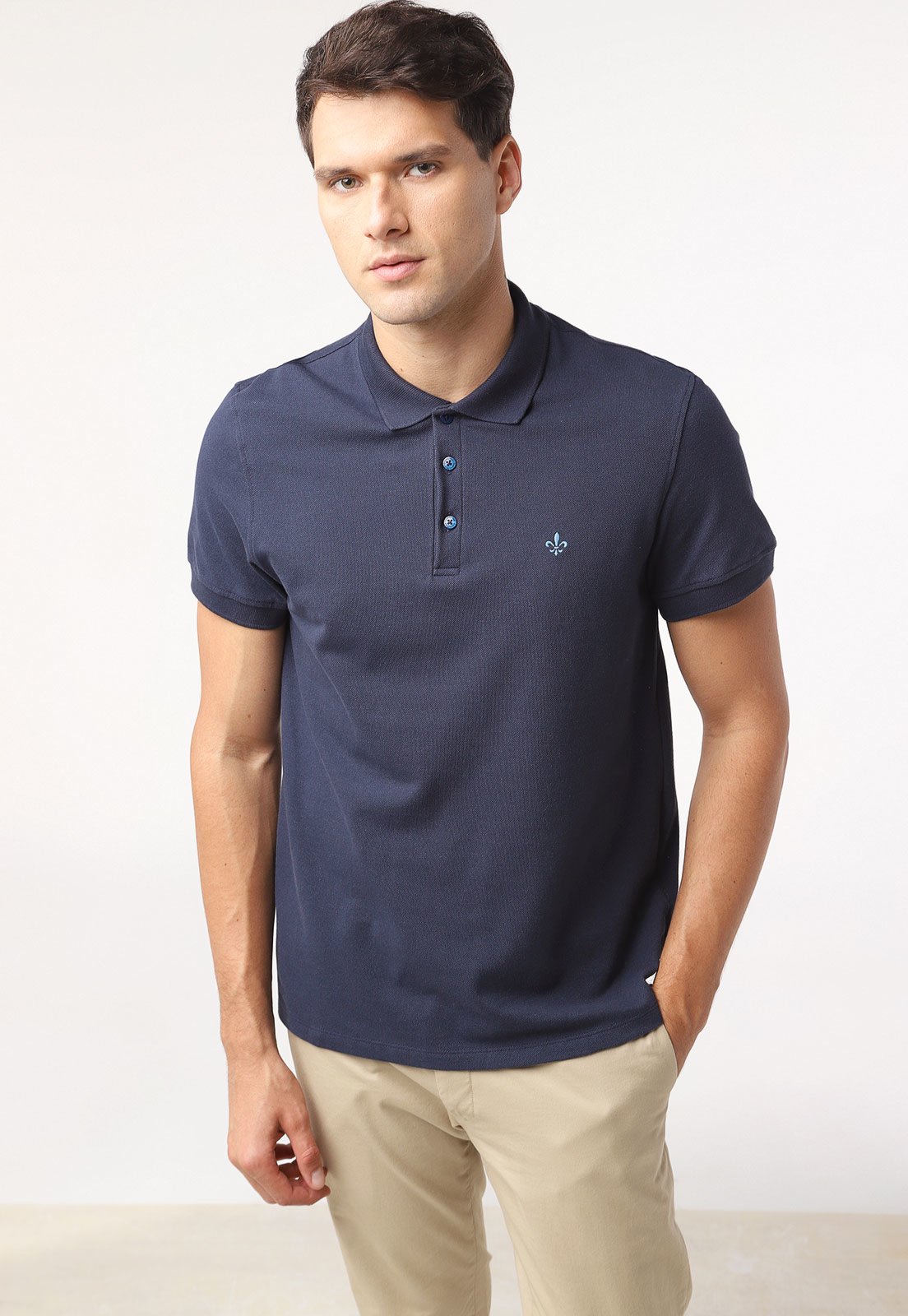 Camisa Polo Dudalina Reta Lisa Azul-Marinho Camisa Polo Dudalina Reta Lisa Azul-Marinho