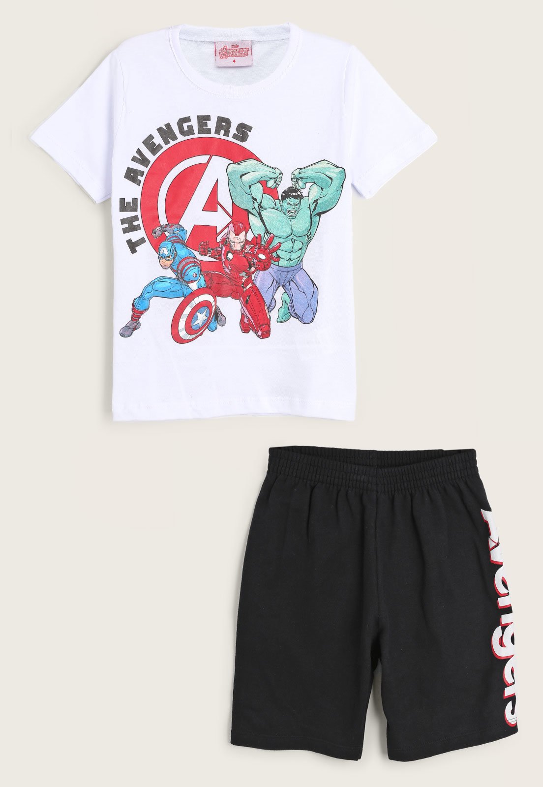 Conjunto Infantil 2pçs Manga Curta Fakini Vingadores Branco/Preto Conjunto Infantil 2pçs Manga Curta Fakini Vingadores Branco/Preto