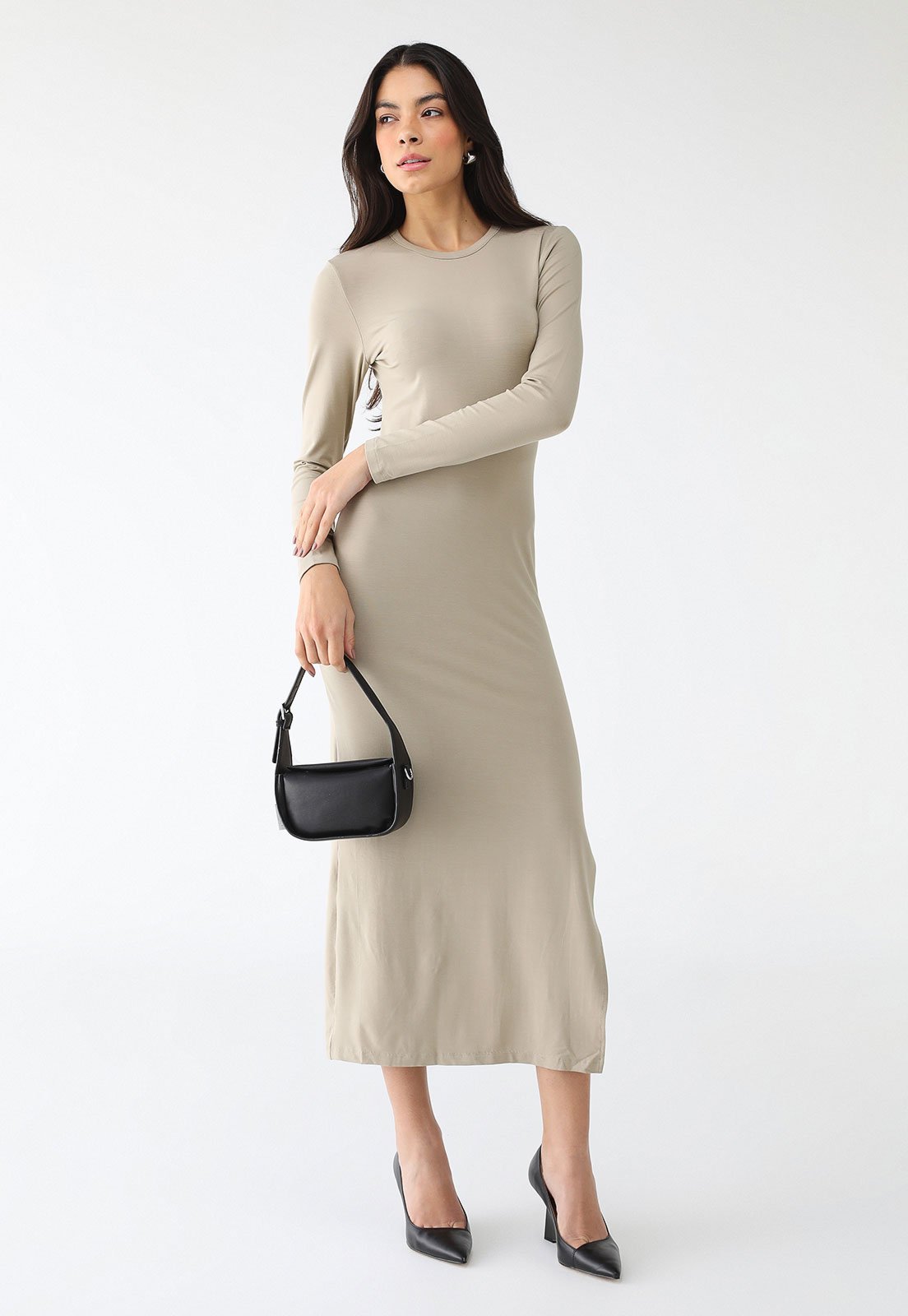 Vestido Forum Midi Liso Cinza Vestido Forum Midi Liso Cinza