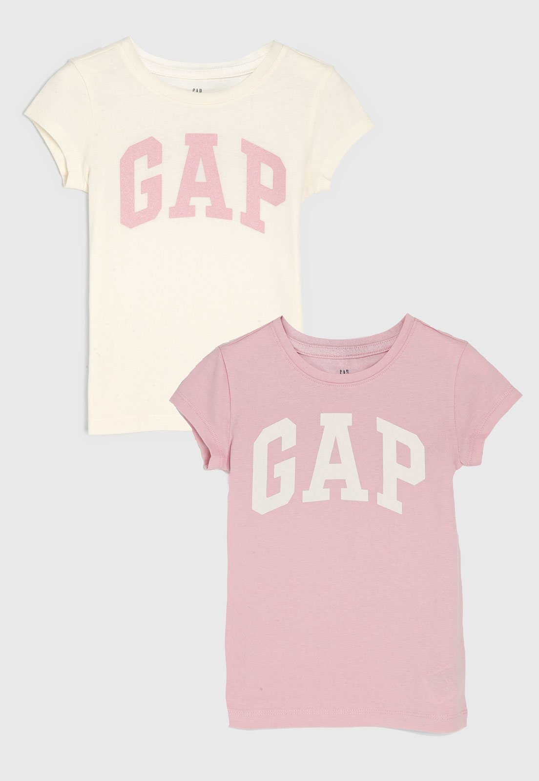 Kit 2pçs Camiseta GAP Infantil Logo Rosa/Off-White