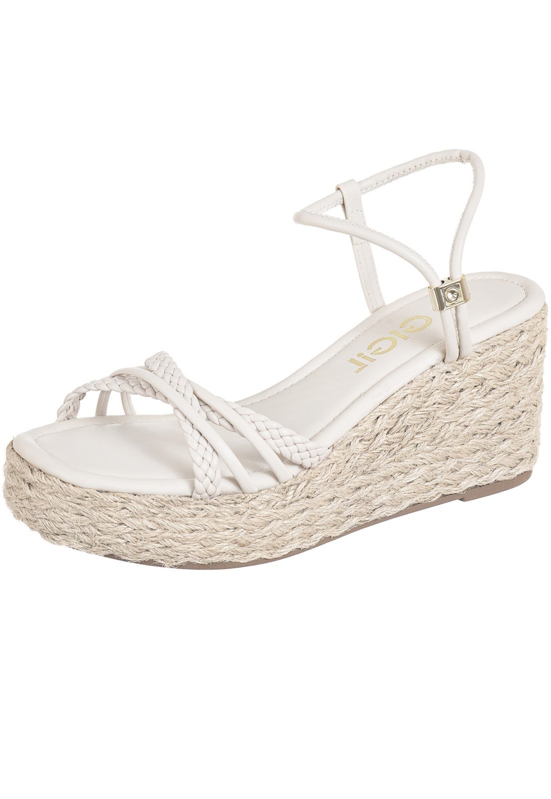 Sandália Espadrille GiGil Anabela Salto Alto Plataforma Casual Off White Sandália Espadrille GiGil Anabela Salto Alto Plataforma Casual Off White