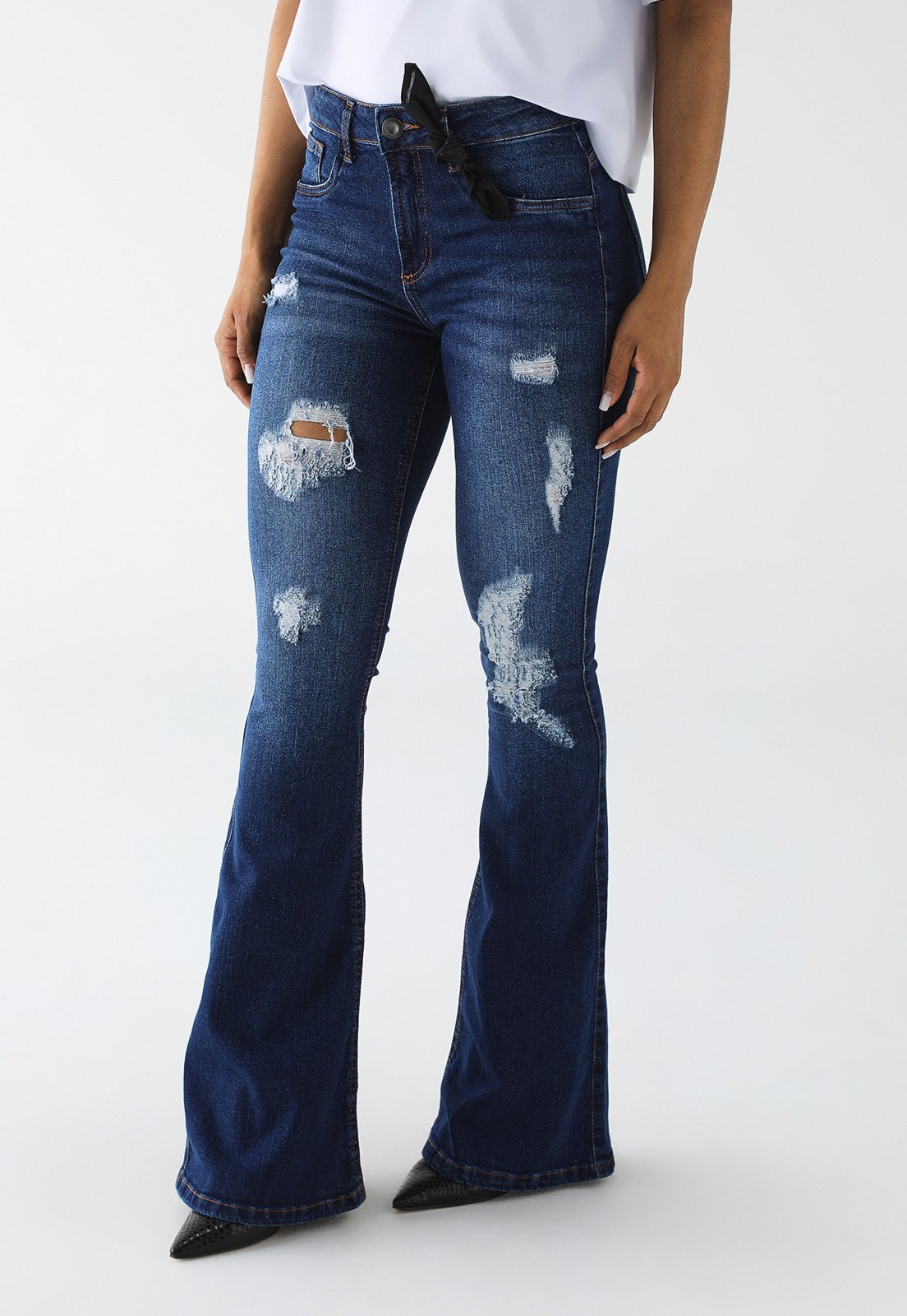 Calça Jeans Lança Perfume Flare Atena Destroyed Azul Calça Jeans Lança Perfume Flare Atena Destroyed Azul
