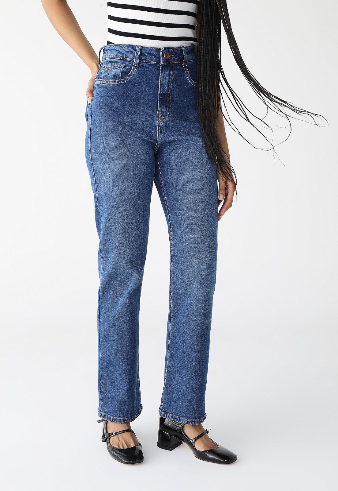 Calça Jeans Lez a Lez Mom Pesponto Azul