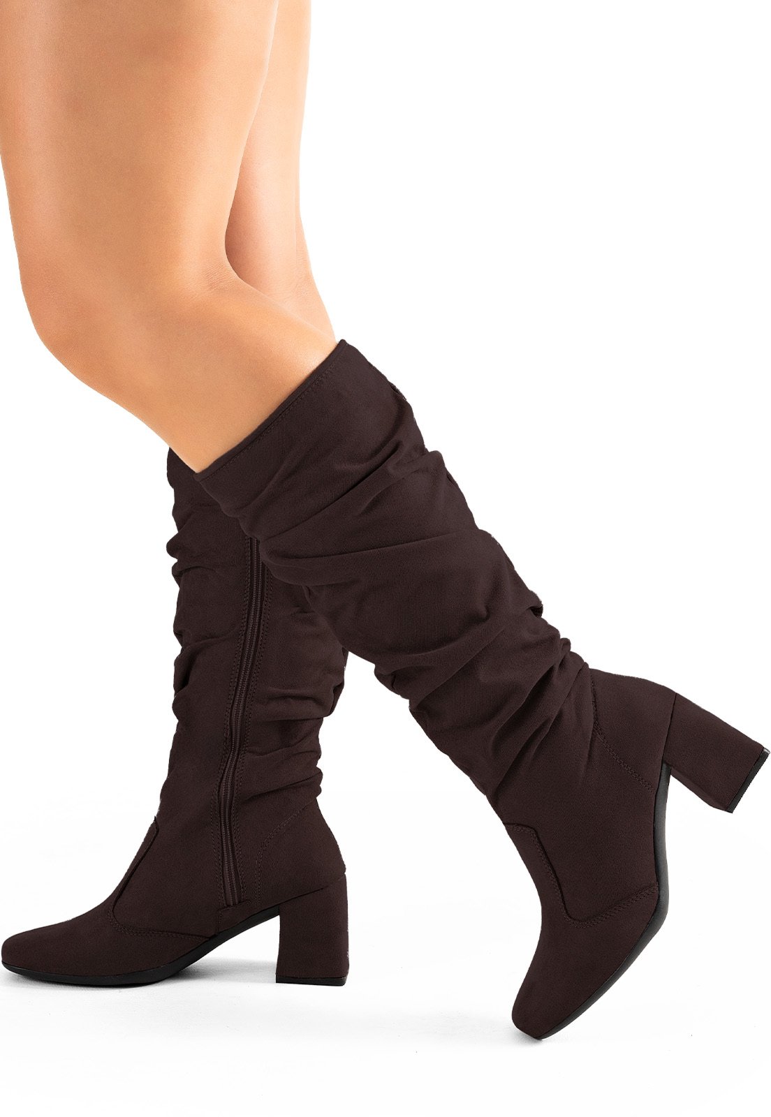 Bota Feminina Lumiss Camurça Suede Cano Longo Enrugada Slouchy Salto Bloco Marrom Bota Feminina Lumiss Camurça Suede Cano Longo Enrugada Slouchy Salto Bloco Marrom
