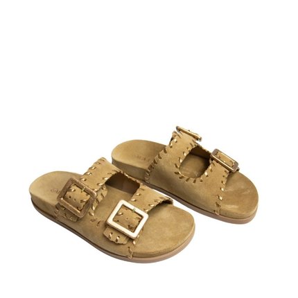 Rasteira Maithe Papete Fivela Dourada  Maithe Bronze - Marca Maithe