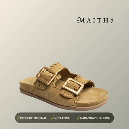 Rasteira Maithe Papete Fivela Dourada  Maithe Bronze - Marca Maithe
