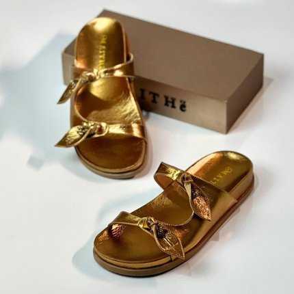 Rasteira Papete Maithe Couro Dourado  Maithe Bronze - Marca Maithe