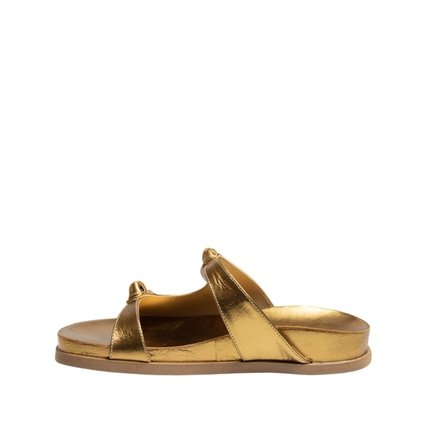Rasteira Papete Maithe Couro Dourado  Maithe Bronze - Marca Maithe