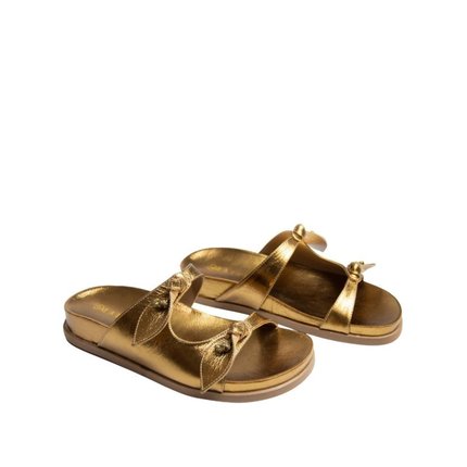 Rasteira Papete Maithe Couro Dourado  Maithe Bronze - Marca Maithe