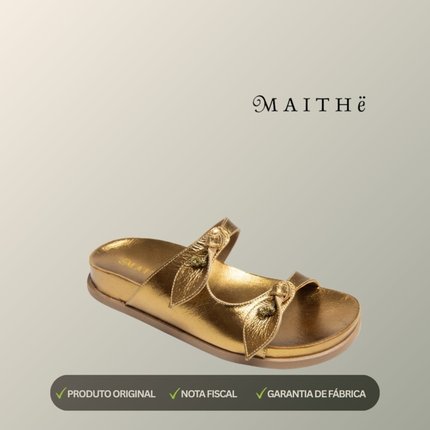 Rasteira Papete Maithe Couro Dourado  Maithe Bronze - Marca Maithe