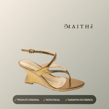 Sandalia Maithe Couro Dourada Anabela  Maithe Bronze - Marca Maithe
