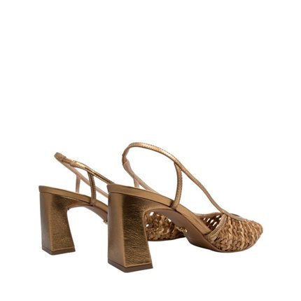 Sandalia Maithe Couro Dourado Salto Bloco  Maithe Caramelo - Marca Maithe