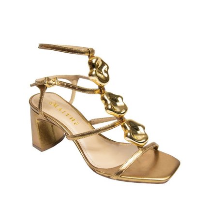 Sandalia Maithe Couro Salto Bloco  Maithe Bronze - Marca Maithe