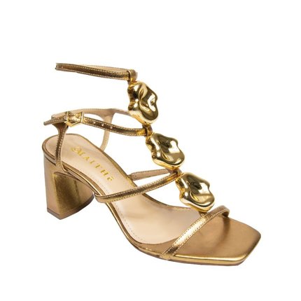 Sandalia Maithe Couro Salto Bloco  Maithe Bronze - Marca Maithe