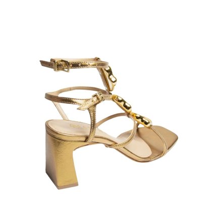 Sandalia Maithe Couro Salto Bloco  Maithe Bronze - Marca Maithe