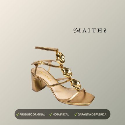 Sandalia Maithe Couro Salto Bloco  Maithe Bronze - Marca Maithe