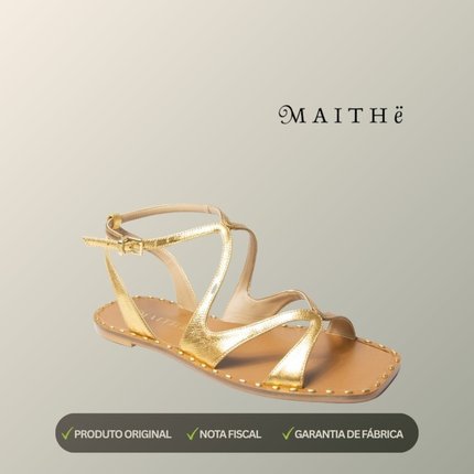 Sandalia Maithe Dourada Couro  Maithe Bronze - Marca Maithe