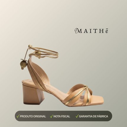Sandalia Maithe Salto Bloco Dourada Maithe Multicolorido - Marca Maithe