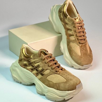 Tenis Maithe Couro Dourado Solado Robusto  Maithe Caramelo - Marca Maithe