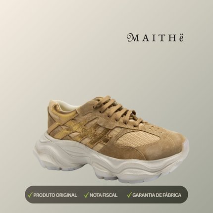 Tenis Maithe Couro Dourado Solado Robusto  Maithe Caramelo - Marca Maithe