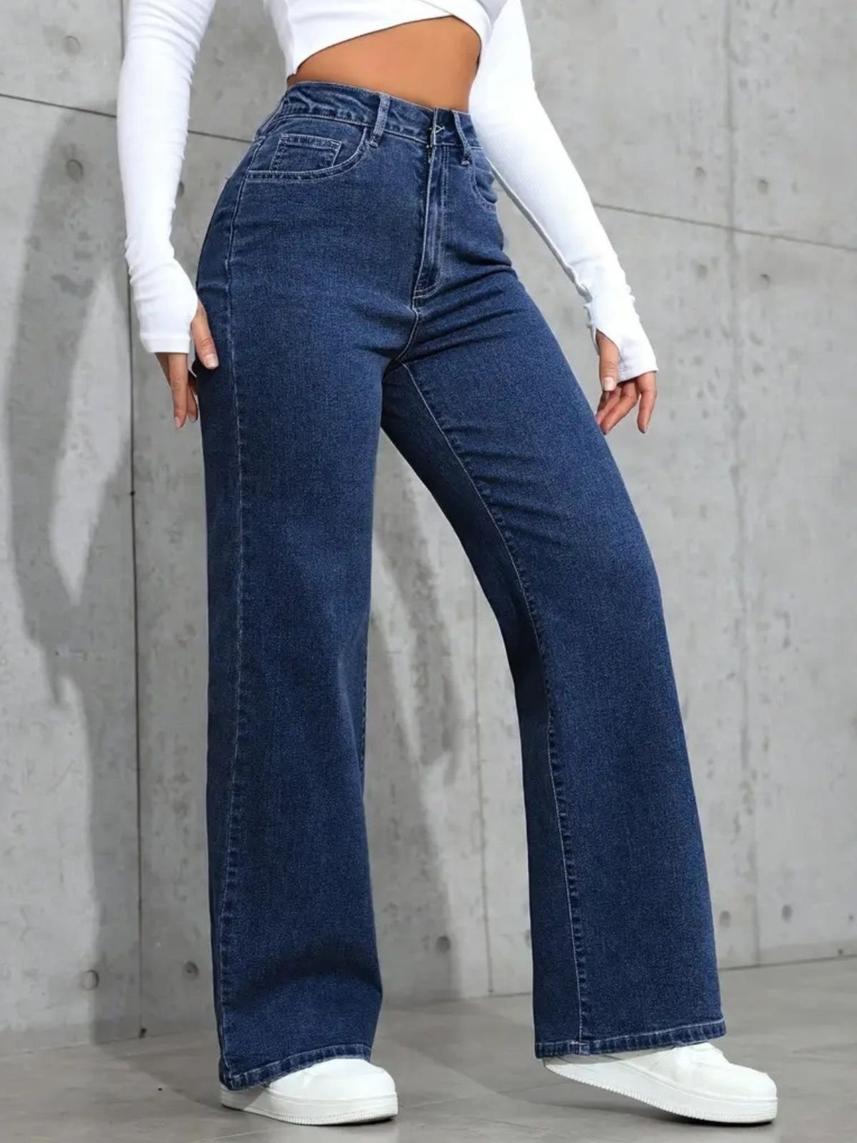 Calça Jeans Wide Leg Feminina Safira Moda Pantalona Azul Escuro