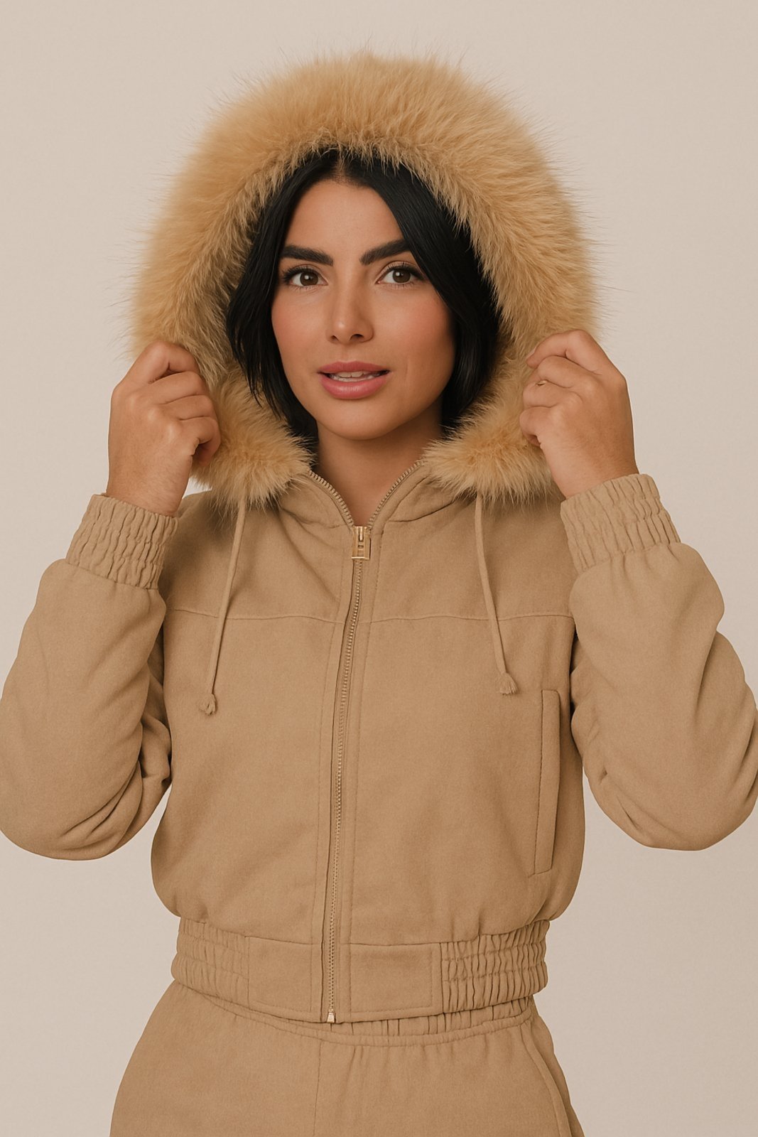 Jaqueta Inverno Camurça Elegante Atemporal WA Bege Feminino Jaqueta Inverno Camurça Elegante Atemporal WA Bege Feminino